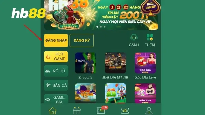 Chọn đăng nhập HB88